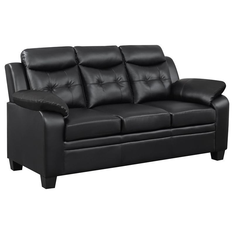 Kingfisher Lane 2-Piece Tufted Upholstered Faux Leather Sofa Set in Black