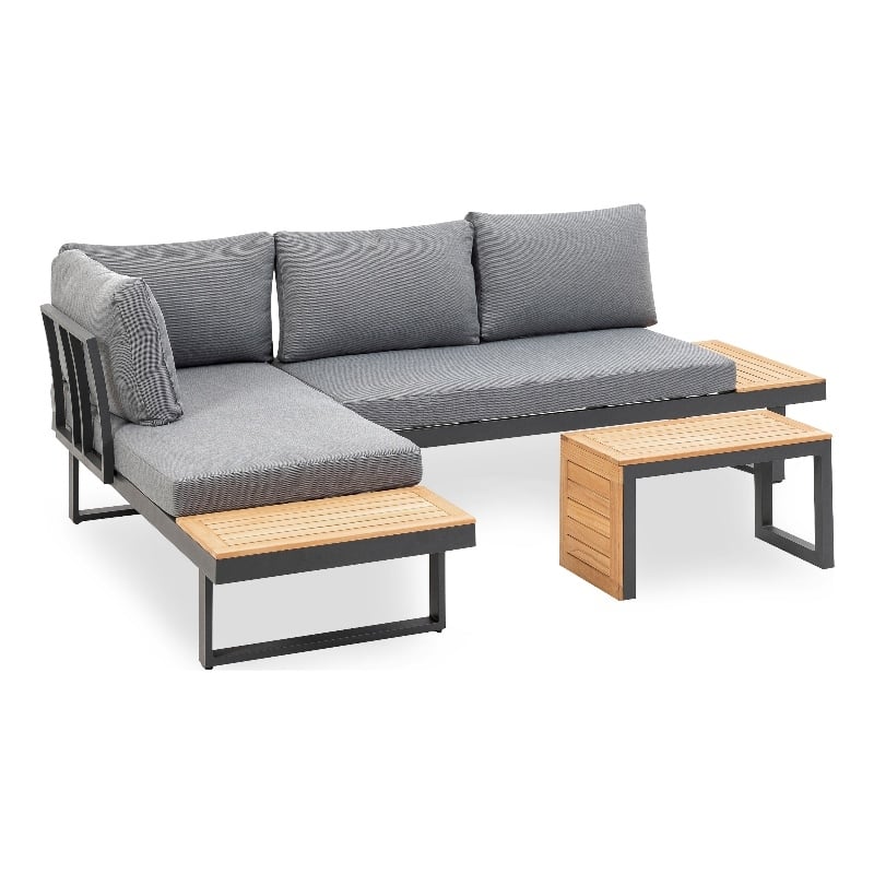 Kingfisher Lane Modular Teak Solid Wood Sectional Sofa in Natural/Gunmetal