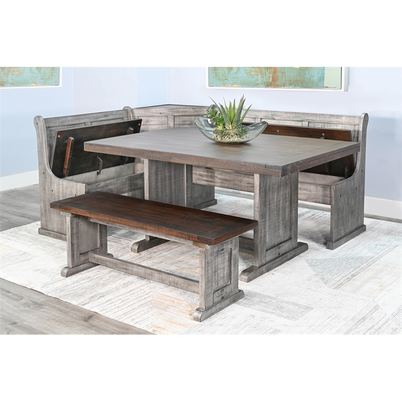 Kingfisher Lane Solid Mahogany Wood Breakfast Nook Set in Gray
