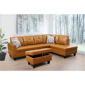 Kingfisher Lane L Shaped Ginger Couch with Ottoman(Pillows Included) Microfiber