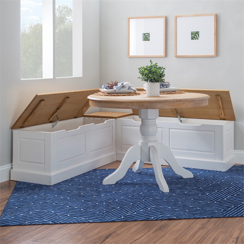 Kingfisher Lane Backless Wood Two Tone Breakfast Nook in Natural and White