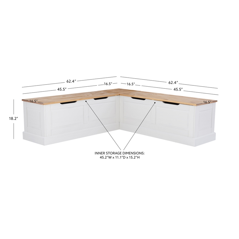 Kingfisher Lane Backless Wood Two Tone Breakfast Nook in Natural and White