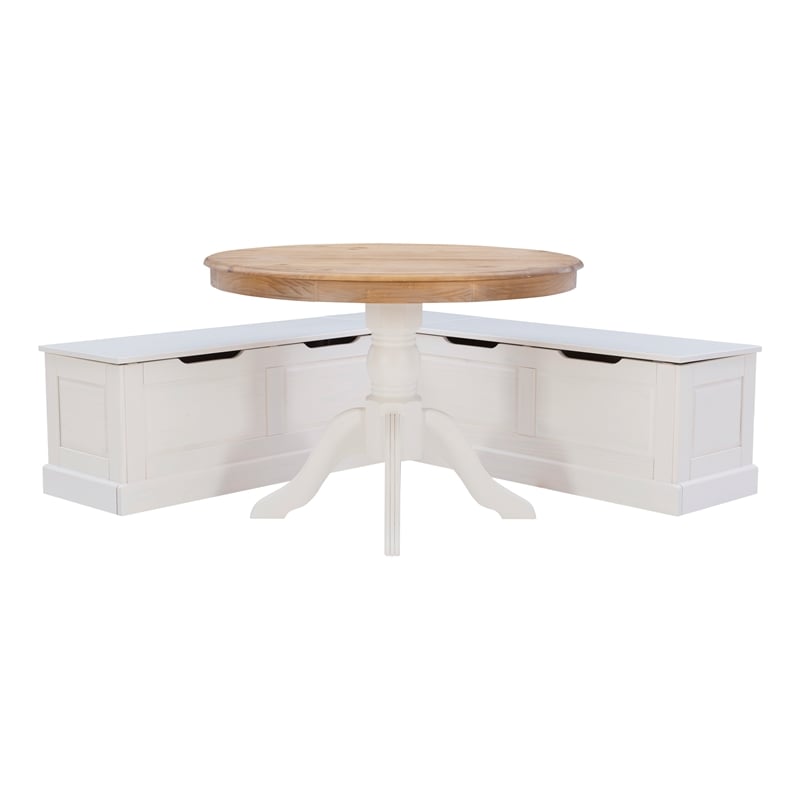Kingfisher Lane Backless Wood Corner Breakfast Nook with Storage in White