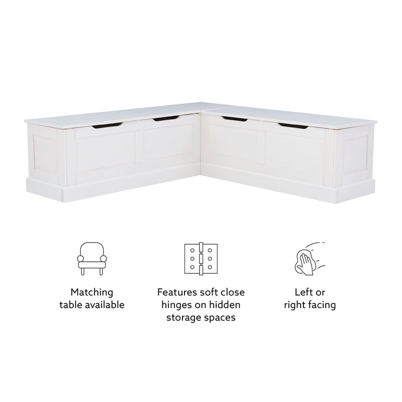 Kingfisher Lane Backless Wood Corner Breakfast Nook with Storage in White