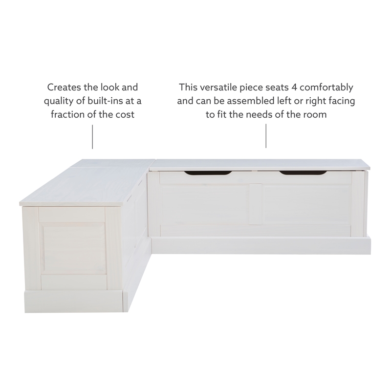 Kingfisher Lane Backless Wood Corner Breakfast Nook with Storage in White