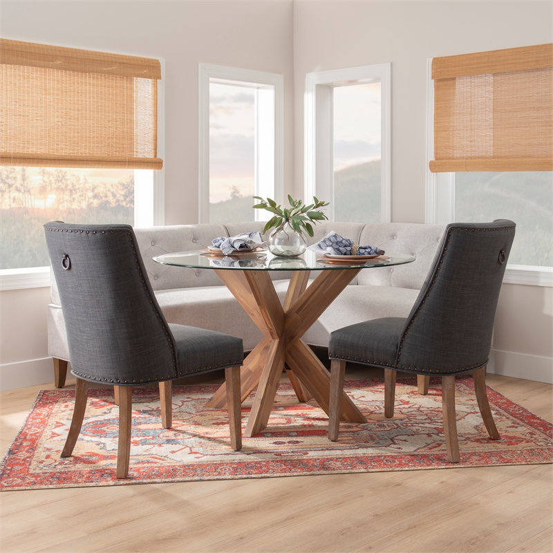 Kingfisher Lane Wood Upholstered Corner Nook Bench in Light Grey