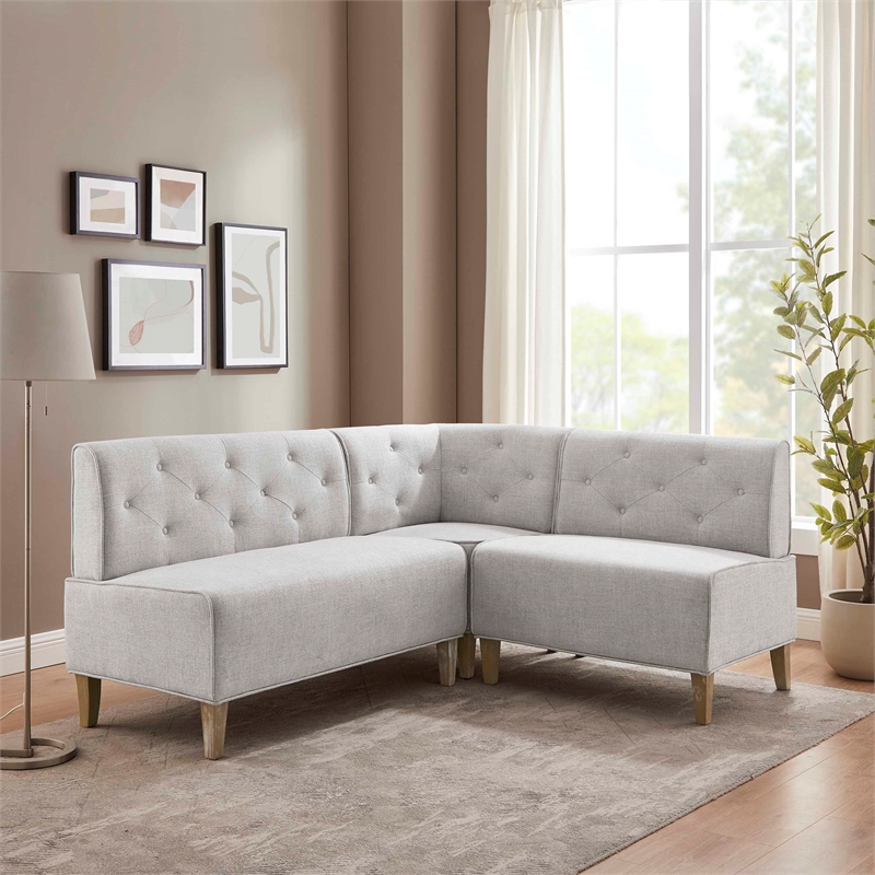 Kingfisher Lane Wood Upholstered Corner Nook Bench in Light Grey