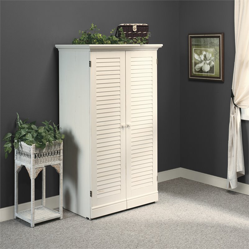 Kingfisher Lane Contemporary Craft Armoire in Antique White Finish