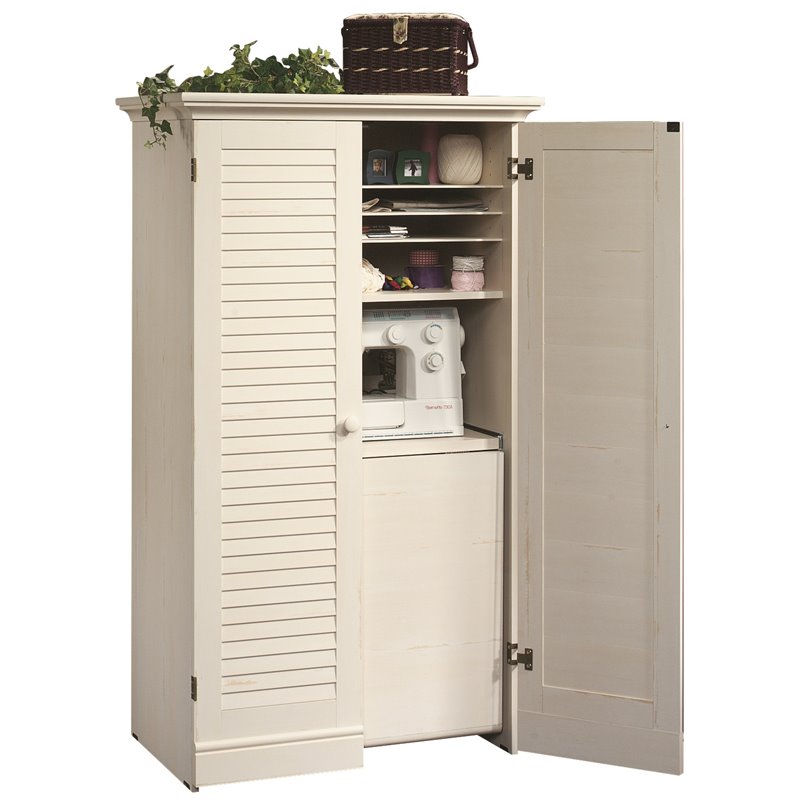 Kingfisher Lane Contemporary Craft Armoire in Antique White Finish