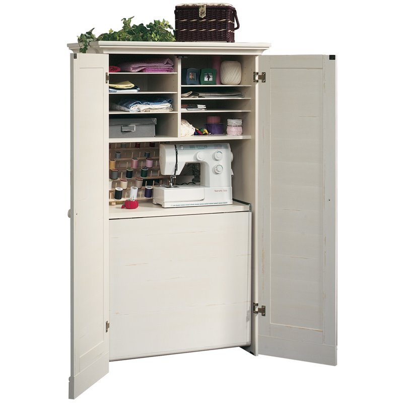 Kingfisher Lane Contemporary Craft Armoire in Antique White Finish