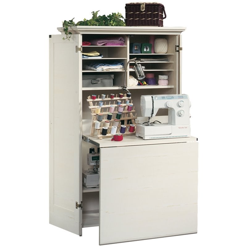 Kingfisher Lane Contemporary Craft Armoire in Antique White Finish