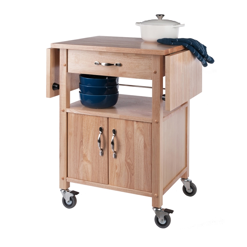 Kingfisher Lane Solid Wood Kitchen Cart with Drop Leaf in Natural