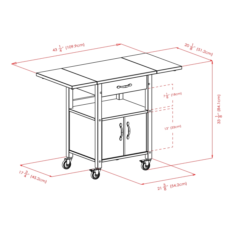 Kingfisher Lane Solid Wood Kitchen Cart with Drop Leaf in Natural