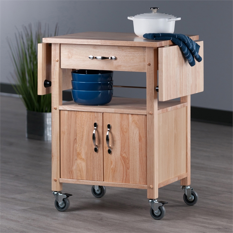 Kingfisher Lane Solid Wood Kitchen Cart with Drop Leaf in Natural