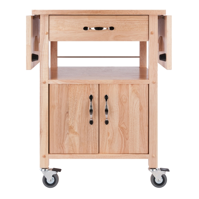 Kingfisher Lane Solid Wood Kitchen Cart with Drop Leaf in Natural