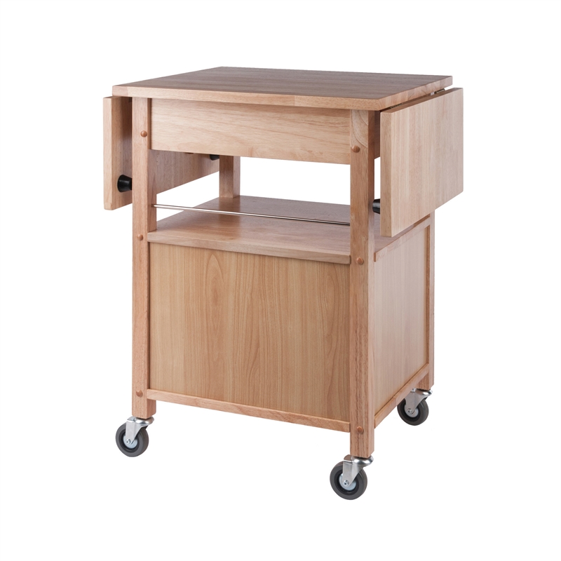 Kingfisher Lane Solid Wood Kitchen Cart with Drop Leaf in Natural