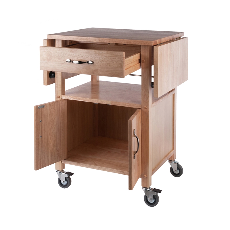Kingfisher Lane Solid Wood Kitchen Cart with Drop Leaf in Natural