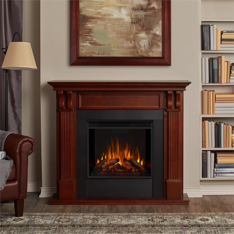 Kingfisher Lane Contemporary Electric Fireplace in Mahogany Finish