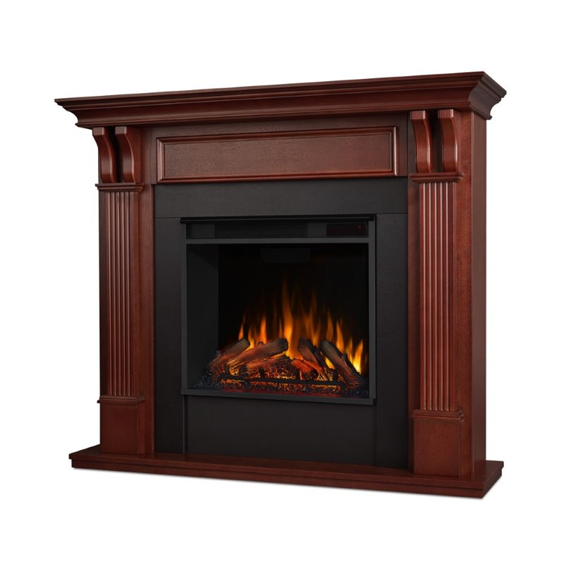 Kingfisher Lane Contemporary Electric Fireplace in Mahogany Finish