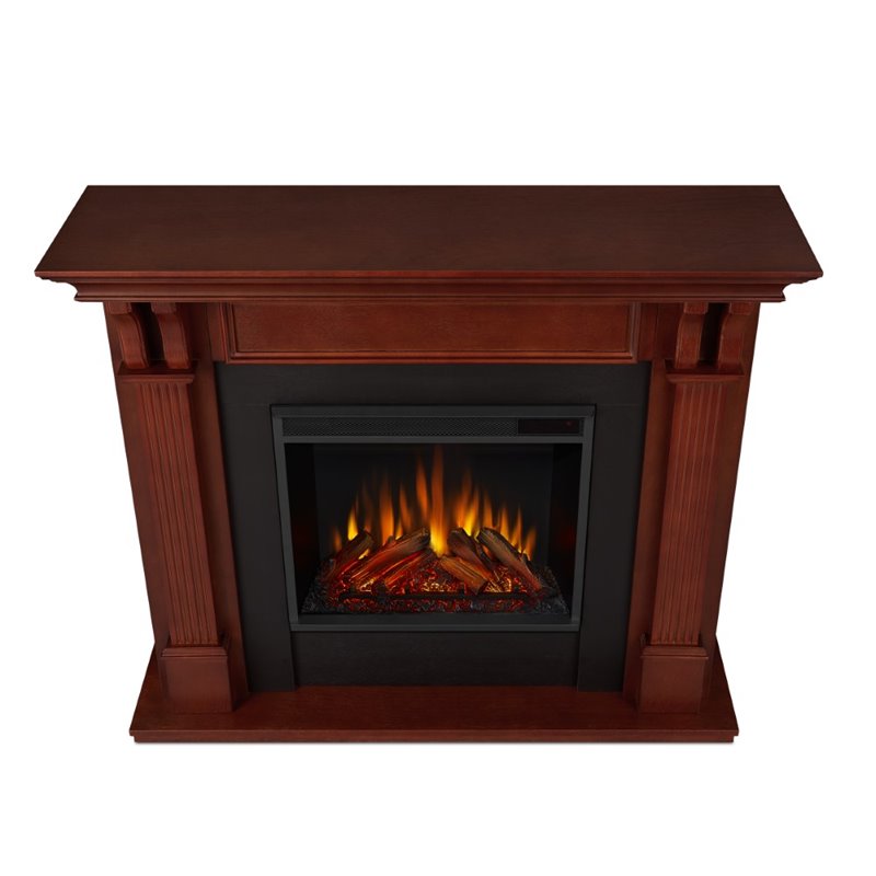 Kingfisher Lane Contemporary Electric Fireplace in Mahogany Finish