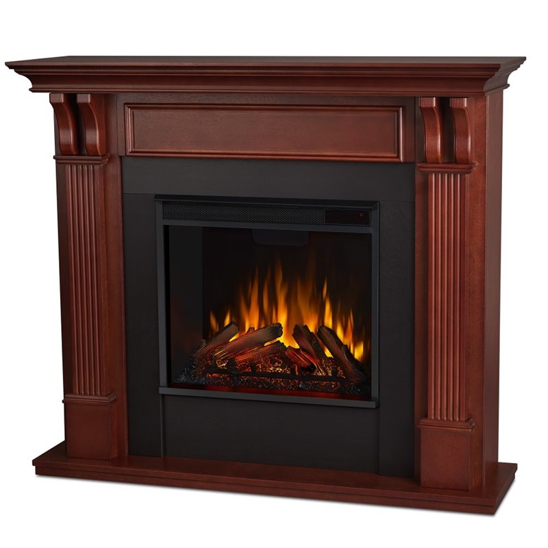 Kingfisher Lane Contemporary Electric Fireplace in Mahogany Finish
