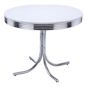 Kingfisher Lane Metal Legs Round Dining Table Glossy White and Chrome