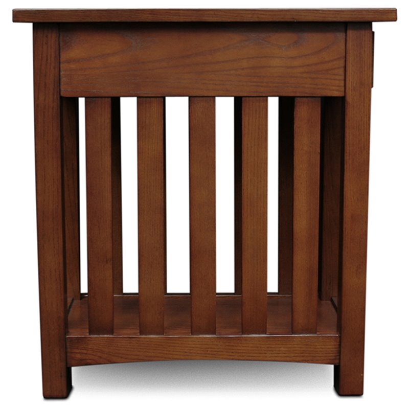Kingfisher Lane Modern Mission Wood End Table in Medium Oak Brown