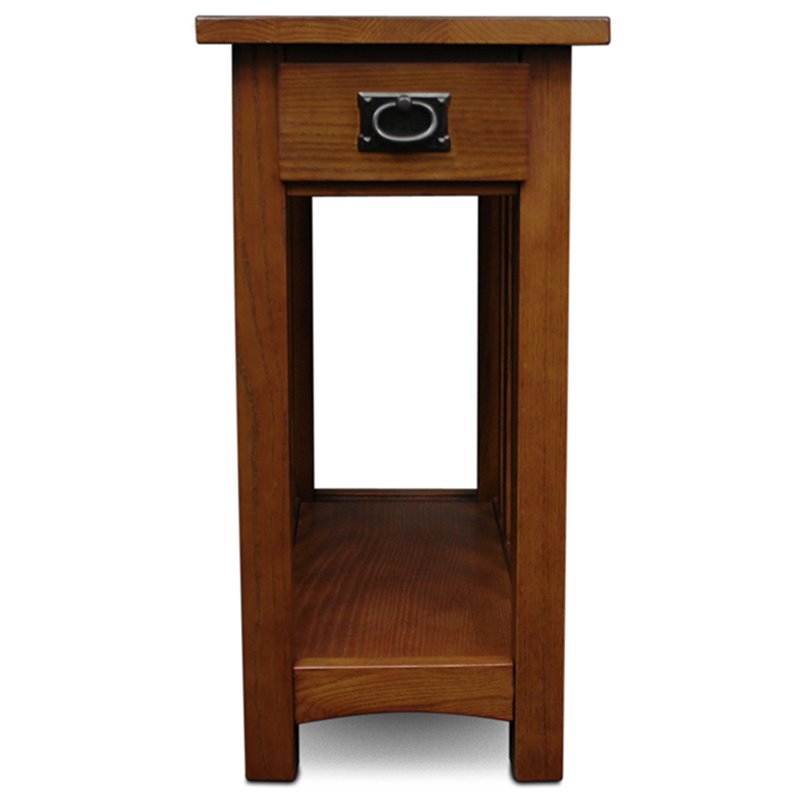 Kingfisher Lane Modern Mission Wood End Table in Medium Oak Brown