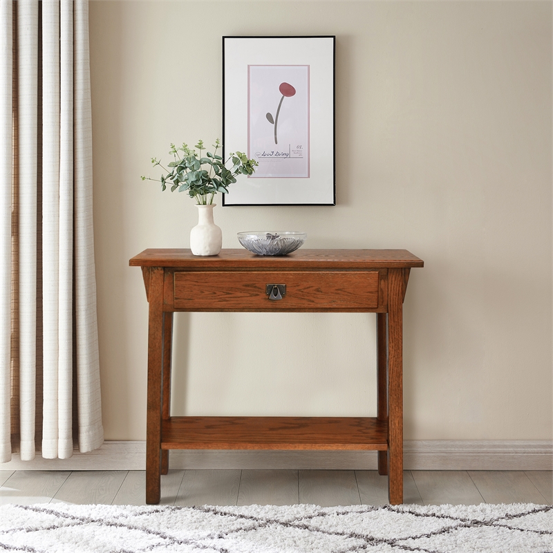 Kingfisher Lane Modern Wood Mission Console Table in Russet Oak