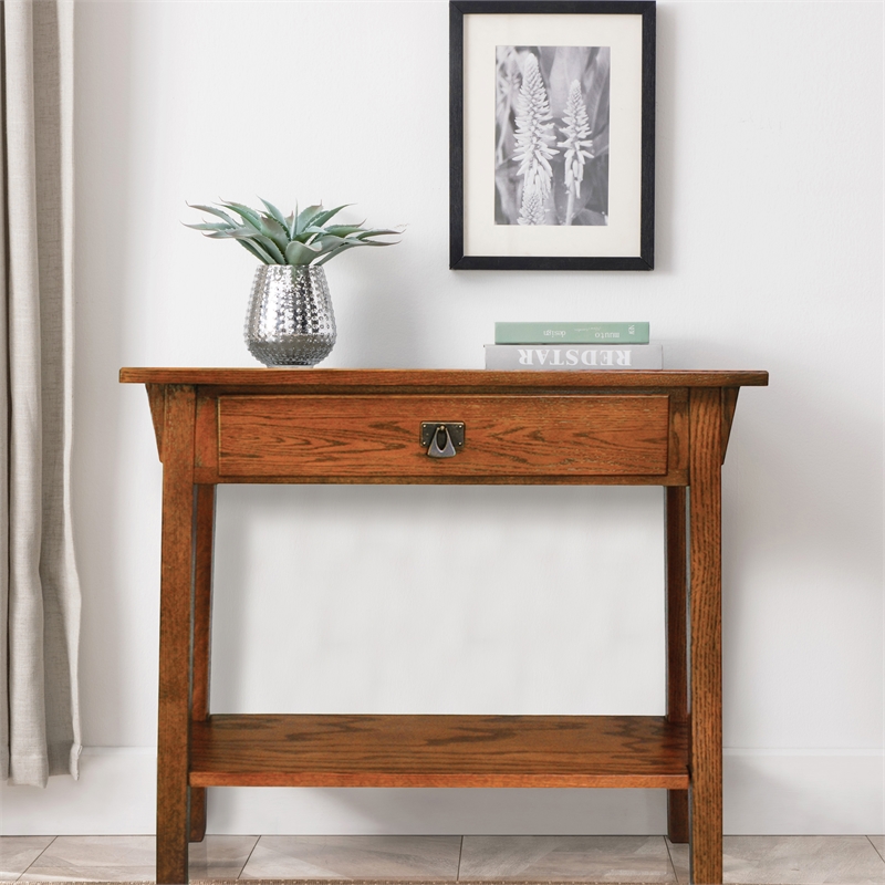 Kingfisher Lane Modern Wood Mission Console Table in Russet Oak