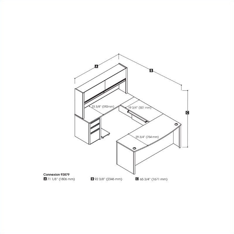 Kingfisher Lane U-Shaped Workstation with 1 Pedestal in Sandstone