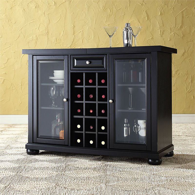 Kingfisher Lane Contemporary Sliding Top Bar Cabinet in Black