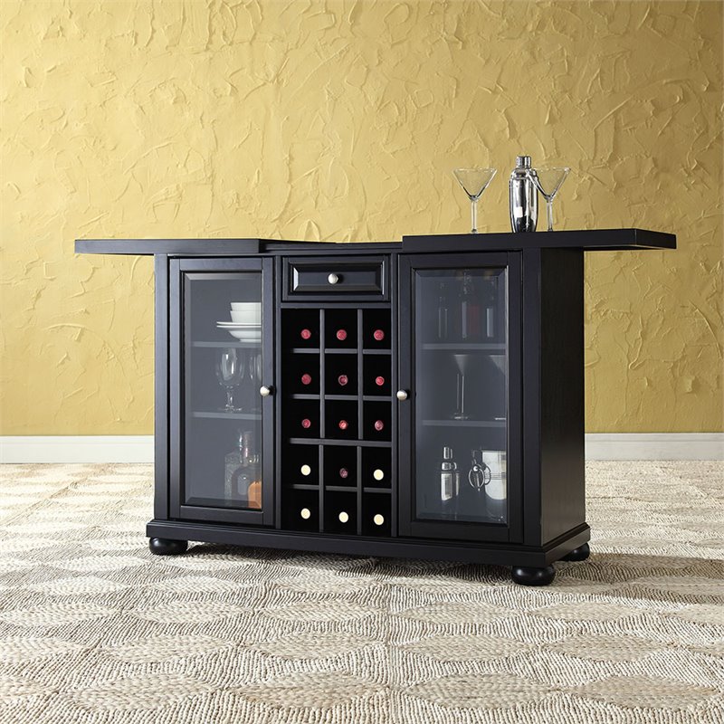 Kingfisher Lane Contemporary Sliding Top Bar Cabinet in Black
