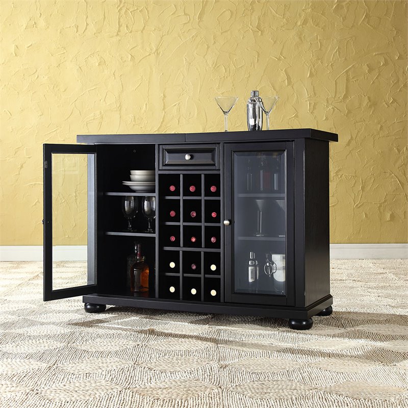 Kingfisher Lane Contemporary Sliding Top Bar Cabinet in Black