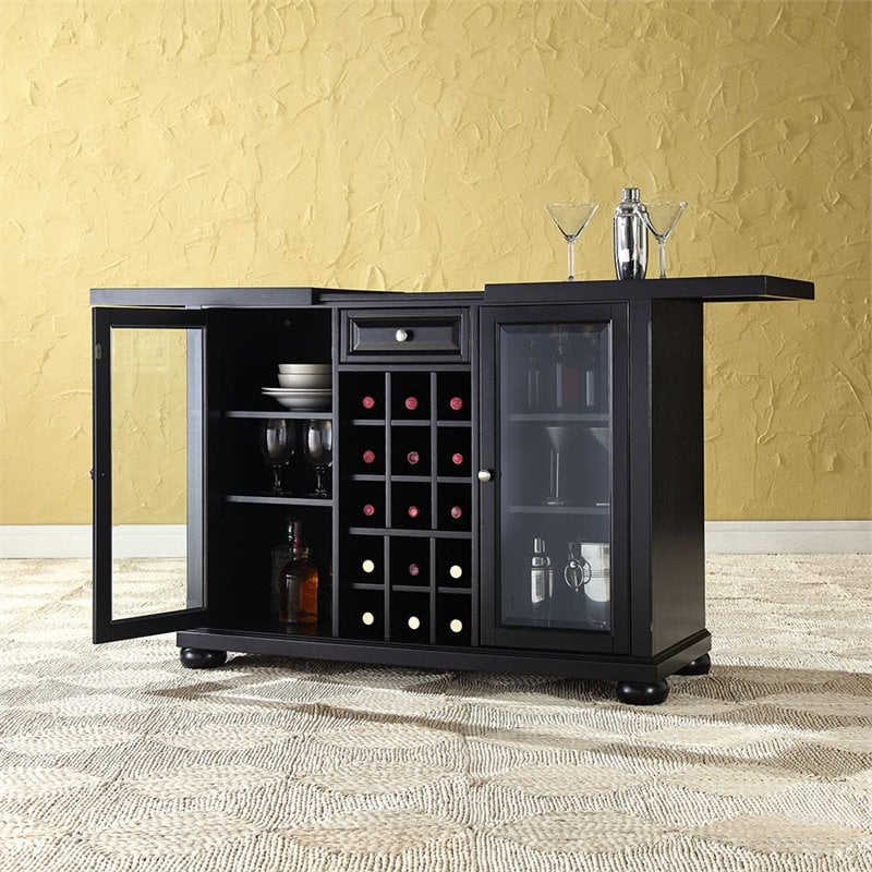 Kingfisher Lane Contemporary Sliding Top Bar Cabinet in Black