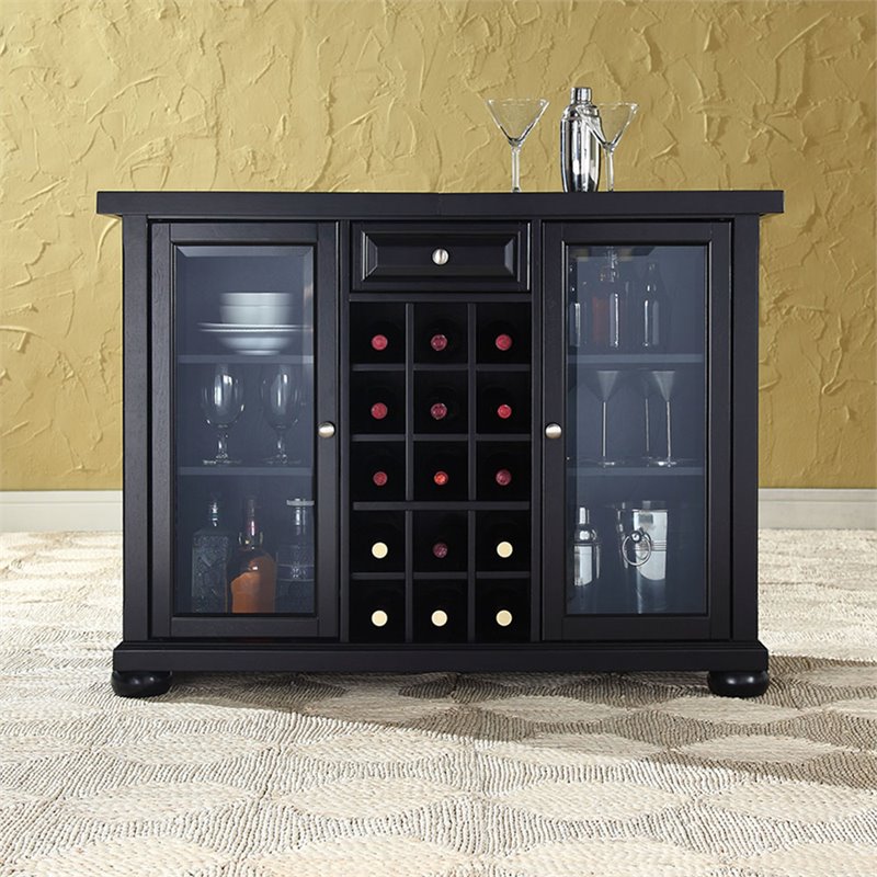 Kingfisher Lane Contemporary Sliding Top Bar Cabinet in Black