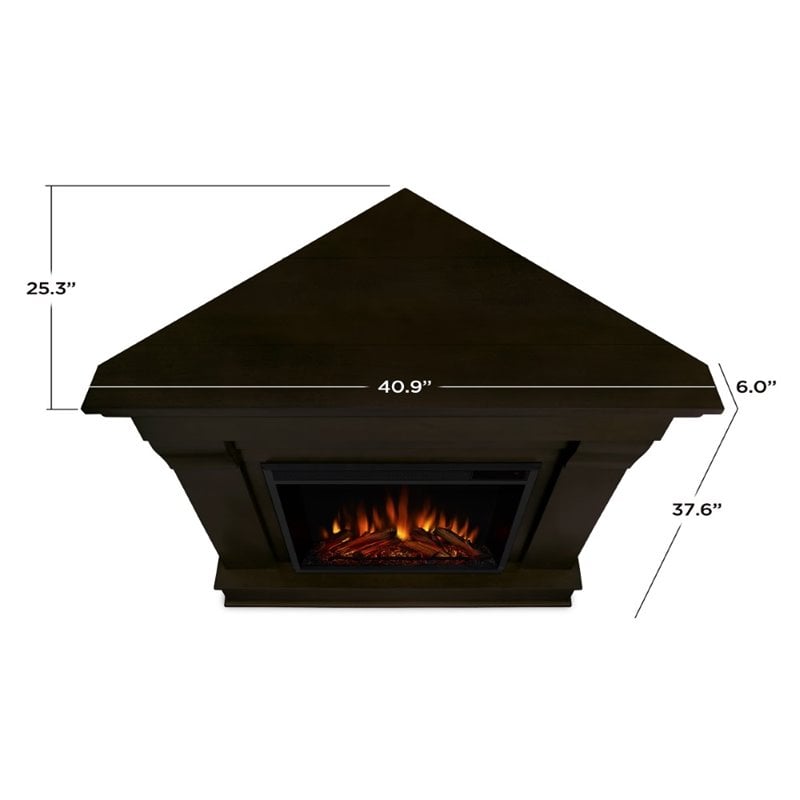 Kingfisher Lane Traditional Wood Espresso Electric Corner Fireplace