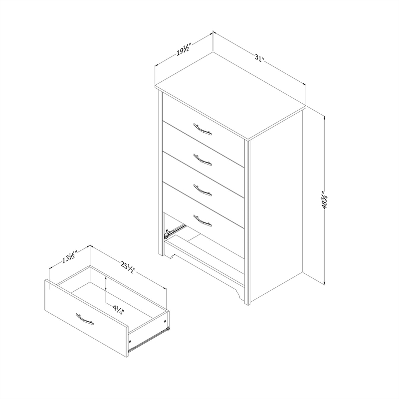 Kingfisher Lane Contemporary Five Drawer Chest in Pure White