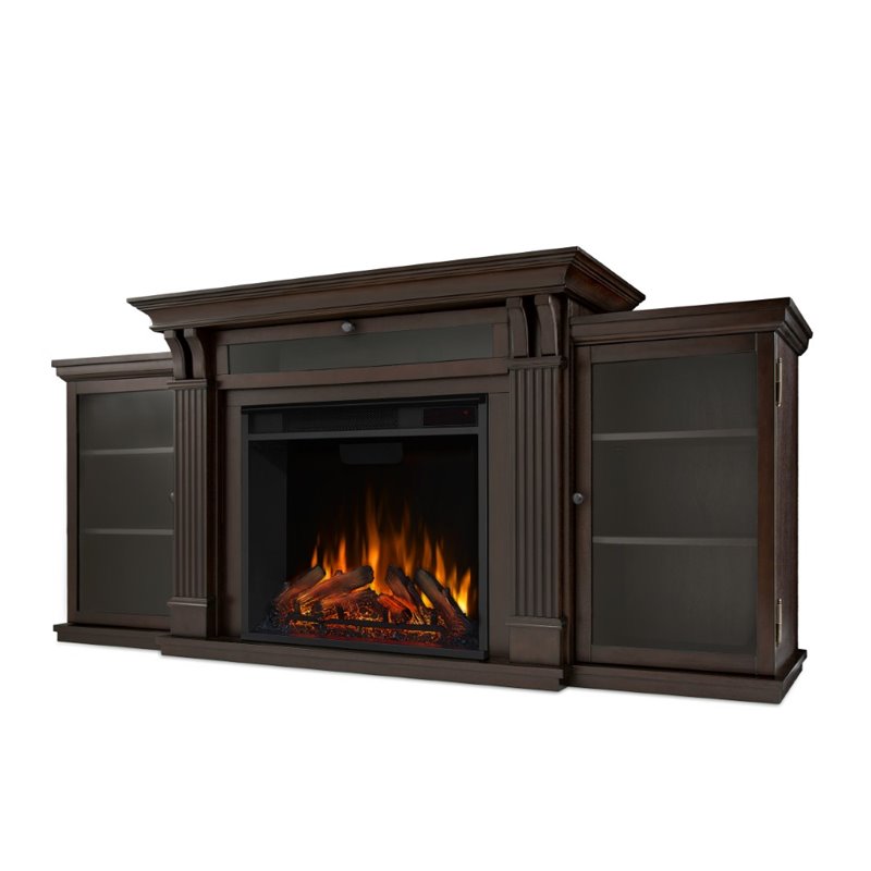 Kingfisher Lane TV Stand with Electric Fireplace in Dark Walnut