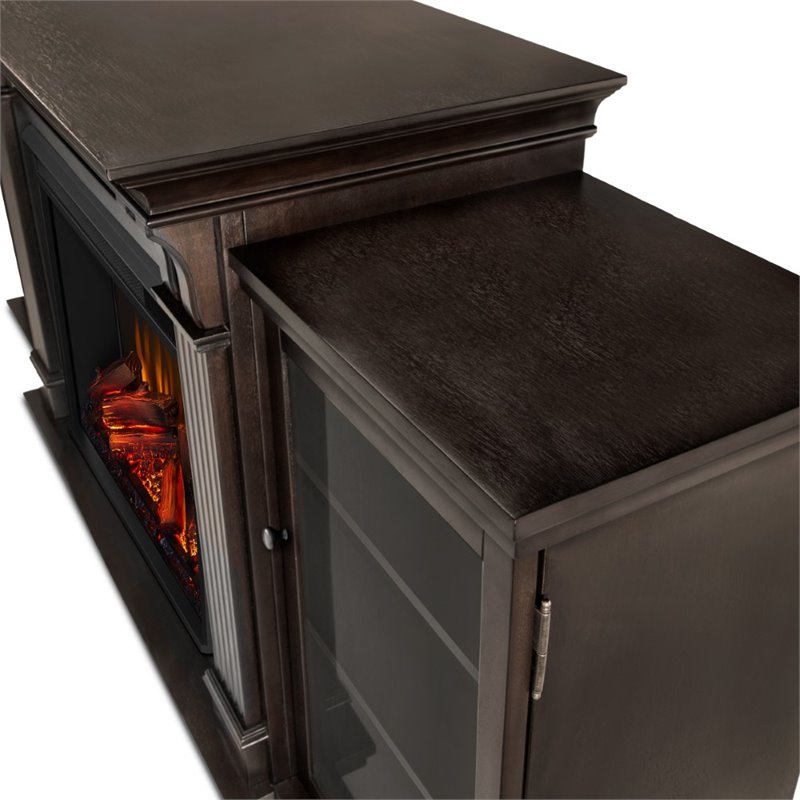 Kingfisher Lane TV Stand with Electric Fireplace in Dark Walnut