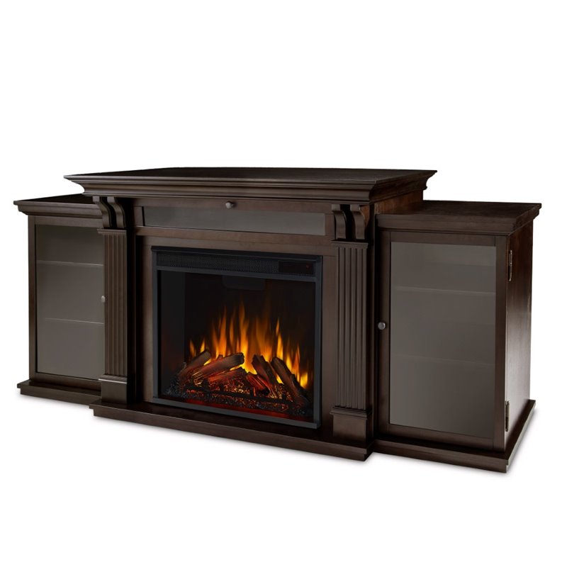 Kingfisher Lane TV Stand with Electric Fireplace in Dark Walnut