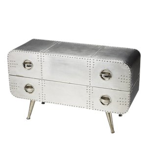 kingfisher lane contemporary aluminum midway aviator console chest in silver