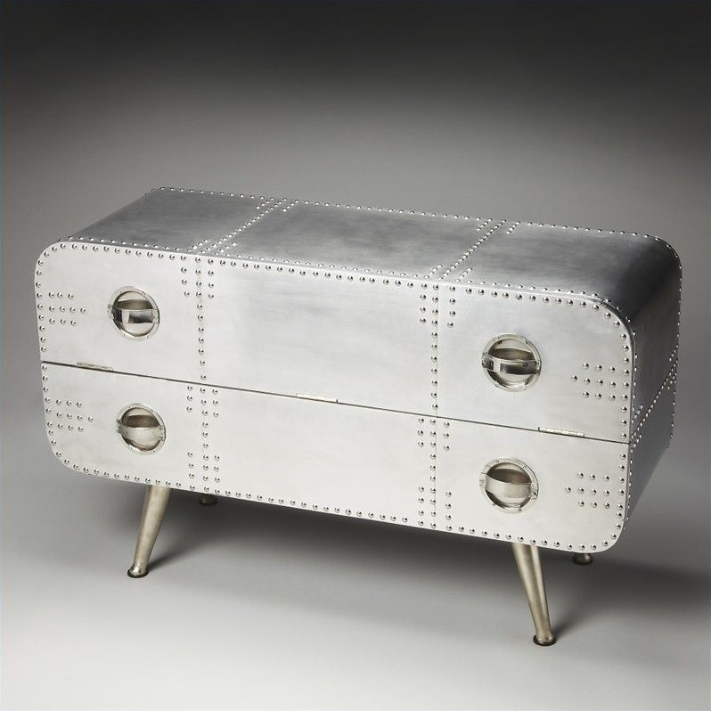Kingfisher Lane Contemporary Aluminum Midway Aviator Console Chest in Silver
