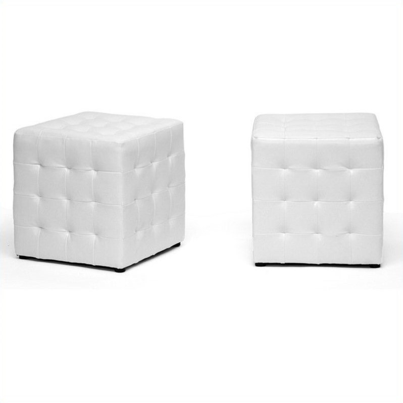 Kingfisher Lane Contemporary Cube Ottoman in White (Set of 2)