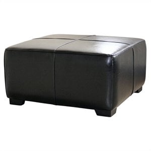 Kingfisher Lane Modern Square Leather Ottoman Footstool in Black