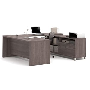 Kingfisher Lane Contemporary U Shaped Computer Desk in Bark Gray
