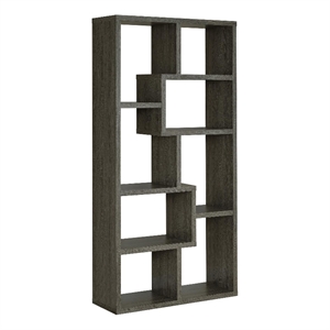 Kingfisher Lane 10-Shelf Transitional Wood Geometric Bookcase in Gray