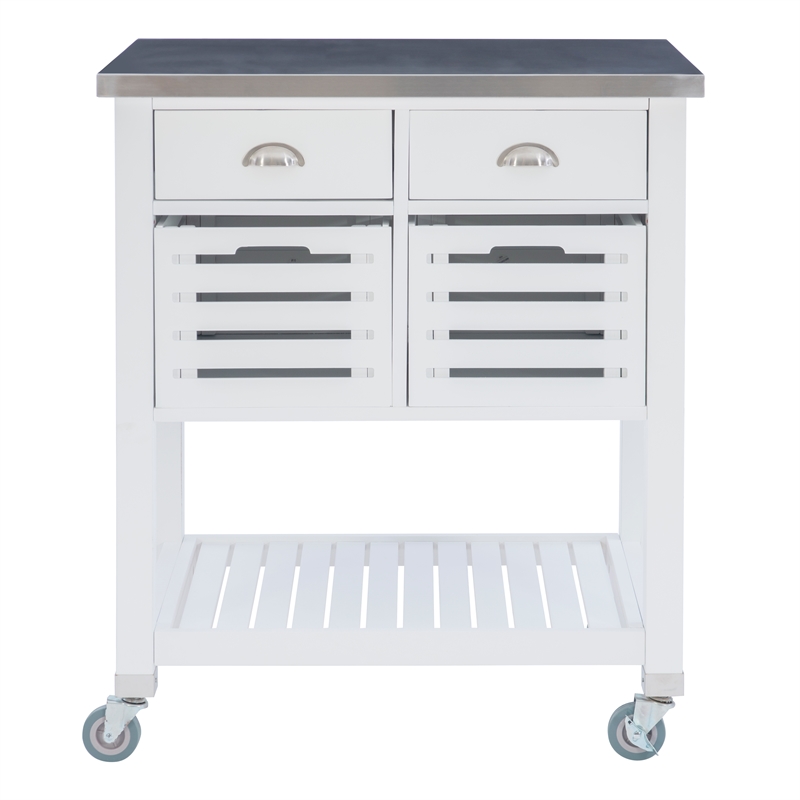 Kingfisher Lane Wood Rolling Kitchen Storage and Prep Cart in White