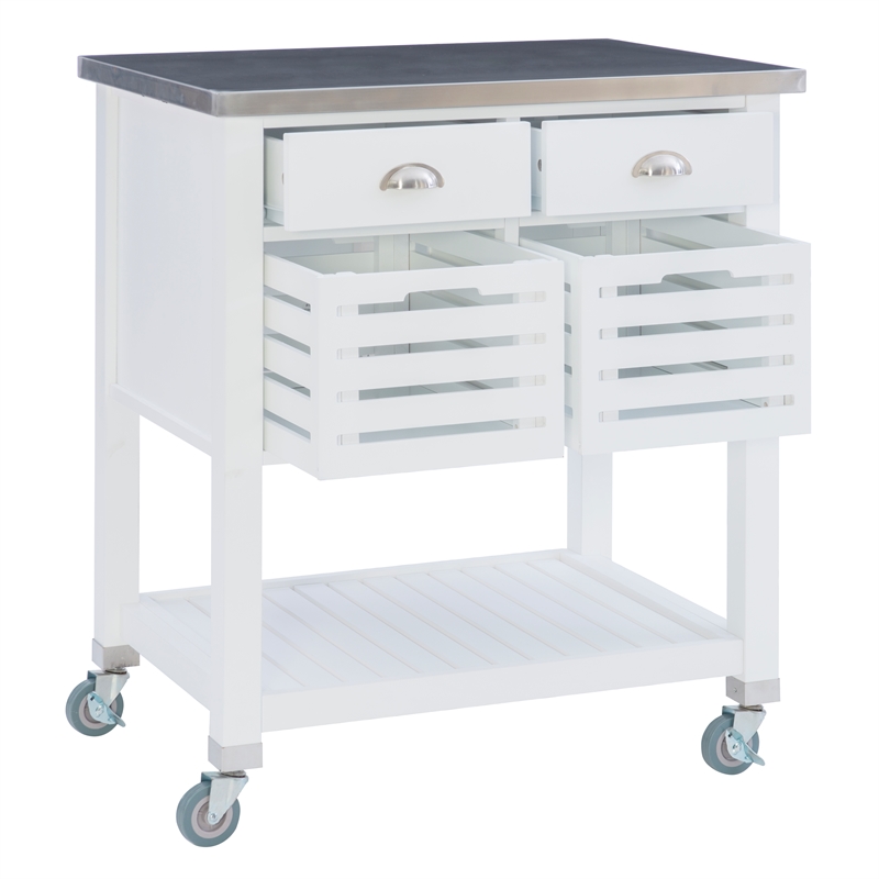 Kingfisher Lane Wood Rolling Kitchen Storage and Prep Cart in White