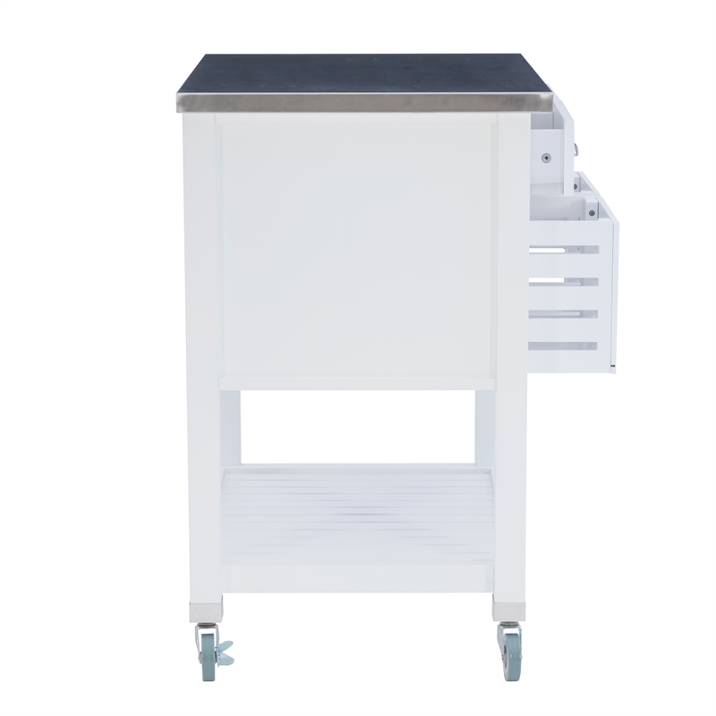 Kingfisher Lane Wood Rolling Kitchen Storage and Prep Cart in White